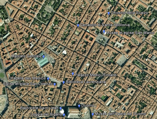 Map of the center of Florence north of the Duomo