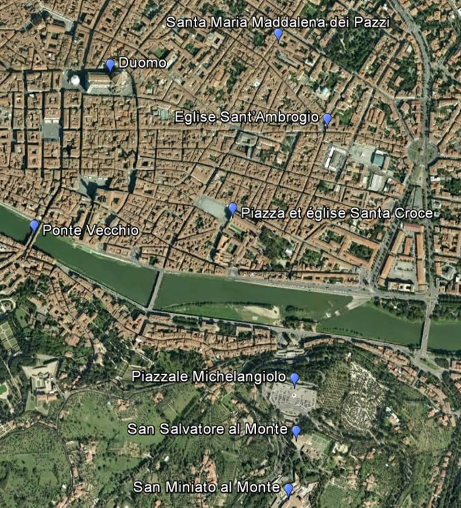 Map of the Santa Croce district and the heights of Florence