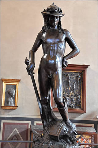 Statue of David by Donatello in the Bargello Museum